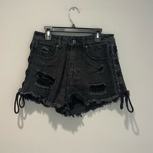 Forever 21 Black Ripped Denim Shorts